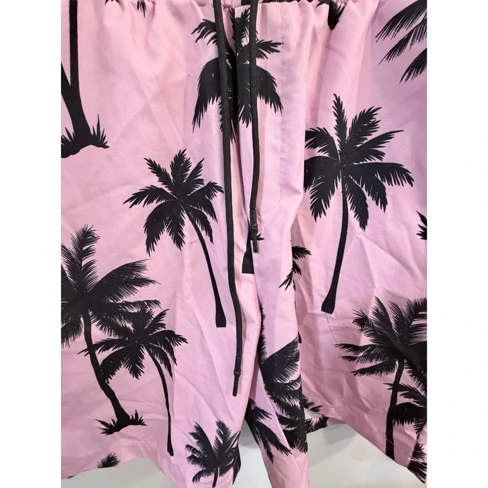 Mens XL Pink Black Palm Tree Shorts Manfinity Tropical Beach Vacation Swim Trunk - Picture 2 of 7